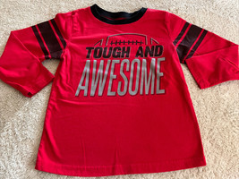 Okie Dokie Boys Red Black Football Tough Awesome Long Sleeve Shirt 4T - $5.39