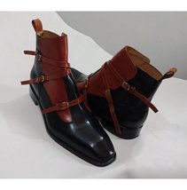 Men Fashion Triple Monk Strap Style Ankle High Boots, Mens Two Tone Boots - $159.99