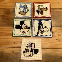 Disney Drink Coasters set of 5 vintage Cross Stitch Yarn 5PC Mickey Dais... - $19.80