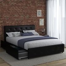 Dhp Dakota Upholstered Platform Bed, Queen, Black Faux Leather, No Box S... - $230.97