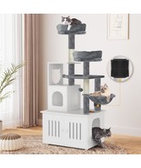 Cat Tree With Litter Box Enclosure, 2-In-1 Cat Furniture, Modern Cat Con... - $91.99