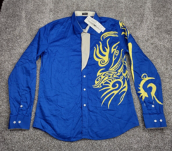 Coofandy Shirt Mens Large Blue Button Down Flip Cuff Tribal Contrast Collar NEW - £19.97 GBP