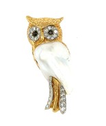 Ruser 18K Gelbgold Süßwasser Zuchtperle Eule Brosche 0,60 Ct Diamant - $4,533.47
