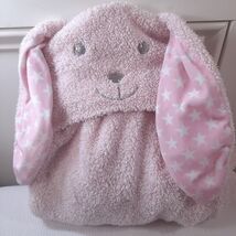 Stephan Baby pink bunny Hooded blanket rabbit white stars Bath Towel Ste... - $7.00
