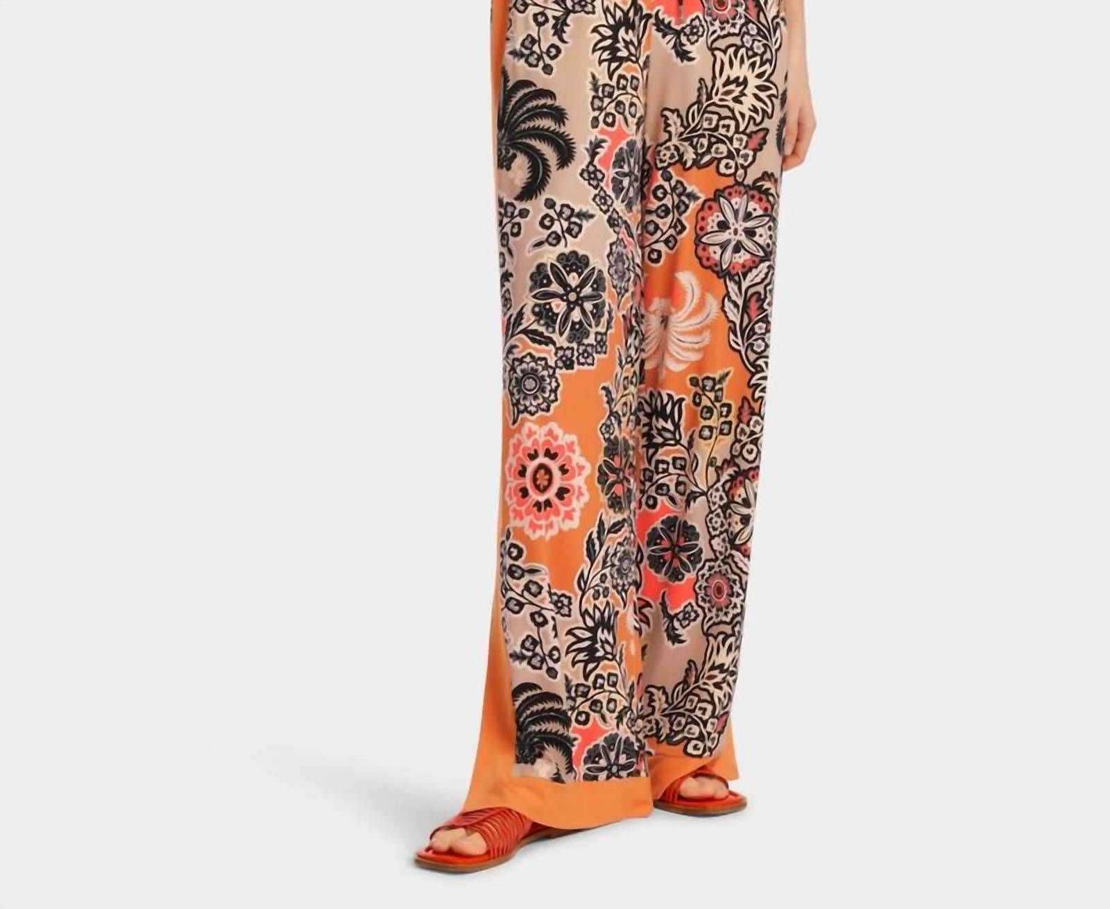 Marc Cain wedi print palazzo pants ourika gardens theme in Bright Ochre color