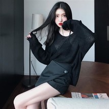 Man sweaters sexy v neck knit oversized top fashion y2k sweater see through thin jumper thumb200