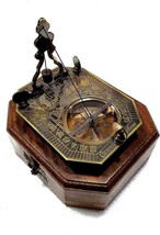 Vintage Sundial Compass With Wooden Box Nautical Navigational Tool Collectible - £55.76 GBP