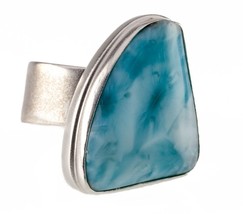 Stunning Triangle Larimar Wide Band Sterling Ring SZ 7 - £214.23 GBP