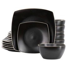 Gibson Soho Lounge 18 Piece Square Stoneware Dinnerware Set in Matte Black - £76.97 GBP