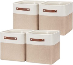 Hnzige Foldable Storage Cubes Baskets For Organizing Set Of 4,, White Beige - £36.76 GBP