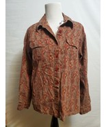 Dressbarn Paisley Brown Red Long Sleeve Textured Button Up Shirt Size La... - €10,47 EUR