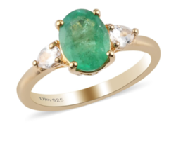 Natural Emerald Wedding Ring, 14K Rose Gold Plated Nature Inspired Jewelry - $110.88