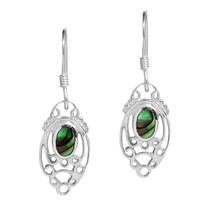 Enchanting Filigree Oval Abalone Inlay Sterling Silver Dangle Earrings - £14.38 GBP