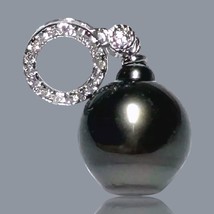 Genuine Oval Drop 12 x 14mm Tahitian South Sea Peacock Black Green Pearl Pendant - £70.77 GBP