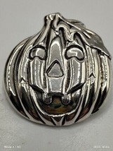 Vtg Silver Tone Pumpkin JackOLantern Brooch Pin Pendant Fall Halloween By Best - £9.49 GBP
