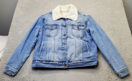 PacSun Trucker Jacket Womens Large Blue Denim Sherpa Lined Collared Button Front - £20.80 GBP