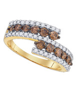 10k Yellow Gold Round Brown Color Enhanced Diamond Band Fashion Ring 1.00 - $500.00