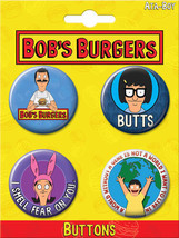 Bob&#39; Burgers Animated TV Series Images Round Button Set of 4 NEW MINT ON CARD - £3.98 GBP