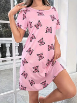 Woman&#39;s Pink with Butterfly Print Soft Short Sleeve Sleep Dress - L (US ... - £6.95 GBP