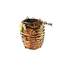 Candle Lantern Basket Metal Copper Toned Acorn Accents - £37.94 GBP