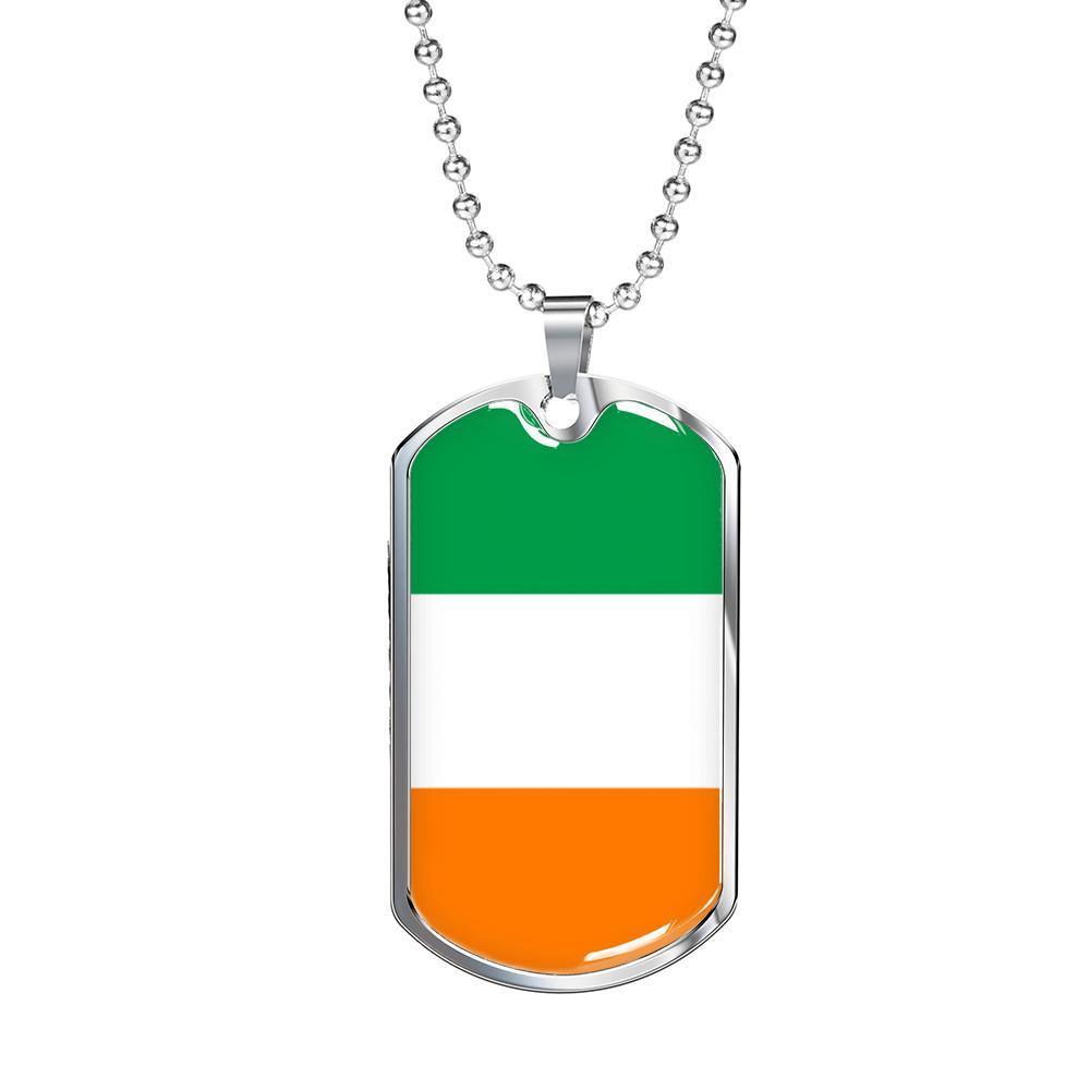 Ireland Flag Necklace Pendant Stainless Steel or 18k Gold Dog Tag 24