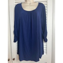 Susan Graver Liquid Knit navy scooped  neckline 3/4 ruched  sleeve top M Classic - $12.65