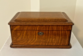 Antique 1800&#39;s Handmade Poker Box &amp; Caddy Wooden Tiger Oak W Orig. Clay Chips - £290.14 GBP