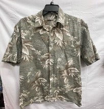 Hollis River Green with Brown Tropical Frond Print Button Up Shirt Large - $213.82 MXN