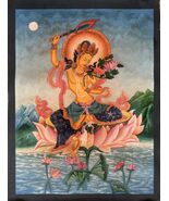AUTHENTIC  HAND-PAINTED  MANJUSHREE NEWARI PAUBHA THANKA PAINTING- SMOKY... - $5,785.25 MXN