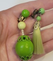 Japan Vintage Green Clip Earrings Married Complementary Mix Match Funky ... - $9.74