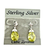 925 Sterling Silver Dangle Earrings Citrine Color Cubic Zirconias MSRP $70 - £18.81 GBP