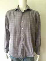 Black Saks Fifth Avenue Modern Classic Fit Gray Plaid Button Down Shirt (Size M) - £11.84 GBP