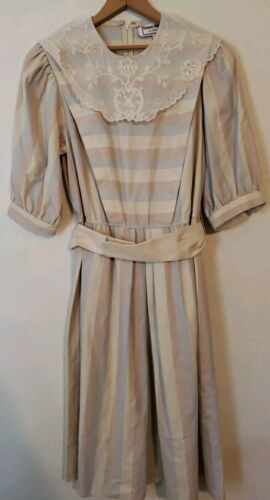 Vtg Donna Morgan Dress 70s 60s Retro Pouf Sleeve Lace Retro Cottagecore ... - $37.39