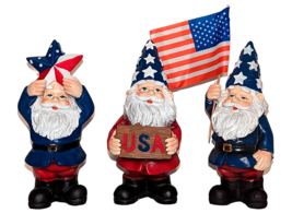 Patriotic USA Dwarfs American Garden Gnomes July 4th Memorial Day Set of 3 - £30.12 GBP