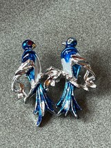 Vintage Small Blue Enamel &amp; SIlvertone Love Birds Figural Pin Brooch – 1.25 x 1. - £6.18 GBP