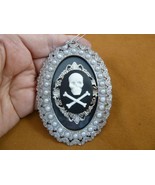 cm191-10 Skull + Crossbones black white CAMEO silver tone + faux pearl o... - $48.68 CAD