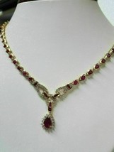 20CT Simulated Pear Ruby Diamond Collar Necklace 14kt Yellow Gold Plated Silver - £348.12 GBP