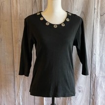 Ethyl Denim Top, Small, Black, 100% Cotton, 3/4 Sleeve, Round Neck - £15.65 GBP