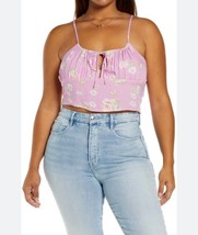 BP Womens Crop Top Pink Floral Spaghetti Strap Ruched Straight Neck Tank S - £9.55 GBP