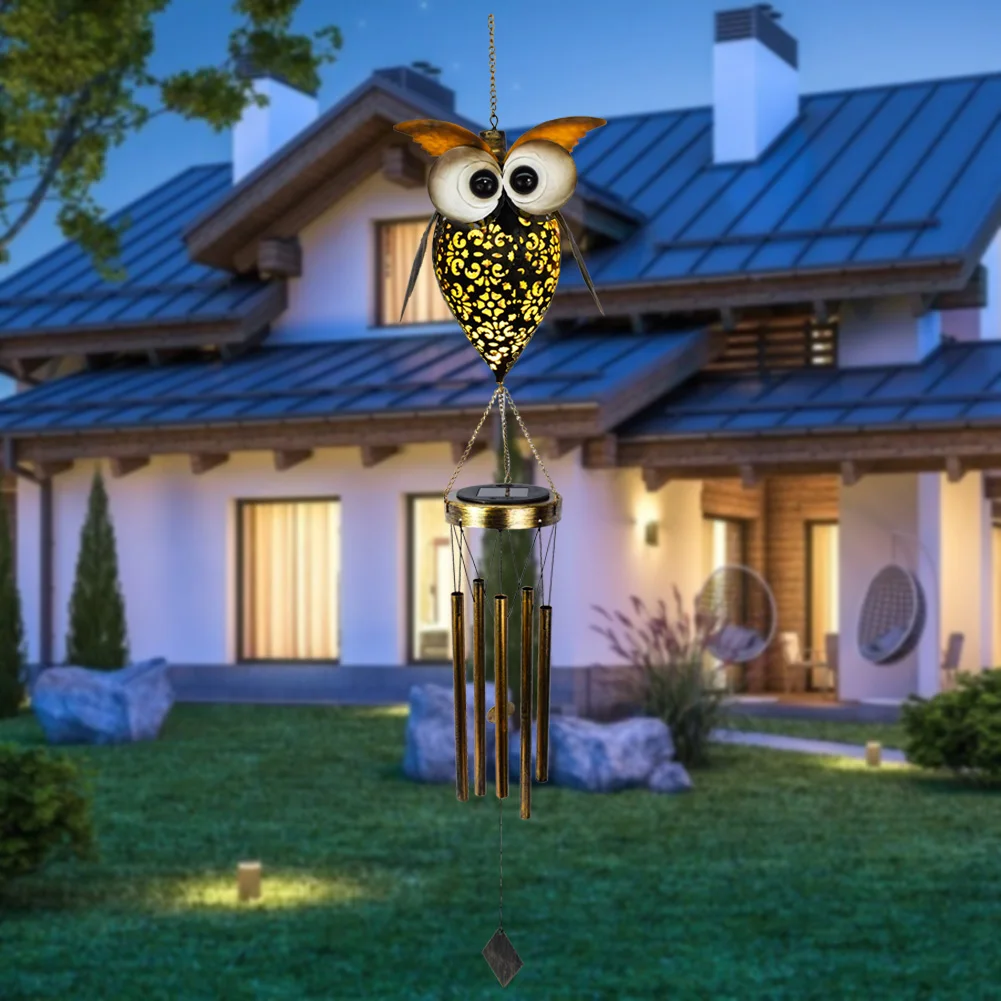 Solar LED Moon Owl Light Wind Chime Hanging   Waterproof Lanterns Decorative Lig - £63.93 GBP