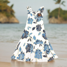 Iman Global Chic Blue Floral Maxi Dress VNeck Size MP Medium Petite NWT Hawaiian - £47.87 GBP