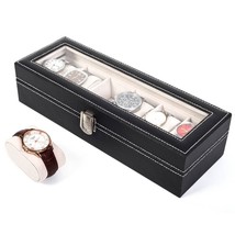 Watch Box Display Case Jewelry Storage Organizer Leather 6 Slots Black - £19.17 GBP
