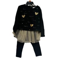 BCBG Baby Girls 2 Piece Top Tutu Leggings Set Black Heart Print Keyhole Size 2T - £15.92 GBP