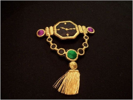 EMBROIDERY IRON ON APPLIQUE WATCH WITH GOLD TASSEL PURPLE ACCENT - $4.00