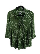 Anthropologie MAEVE Womens Blouse Top Green Cloud Print Pussy Bow Hi-Low XS - £16.46 GBP