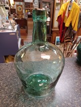 Antique Green 12&quot; Wine Jug Viresa Glass Bottle Carbon Demijohn Terrarium... - $69.29