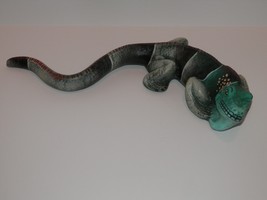 Lizard Figurine, Clay / Ceramic, Handpainted Mexico, Green, Black, White, Orange - $26.97