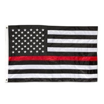 3&#39; X 5&#39; 3x5 Red Line Thin Fire Fighter Department Embroidered Double Sided Flag - £23.52 GBP