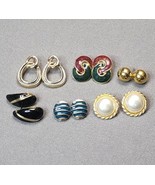Vintage Gold-tone Pierced Earrings Lot 6 Pairs Faux Pearls Enamel Estate... - £23.46 GBP
