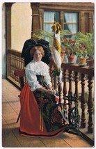 Postcard Elsasserin Alsacienne Young Lady Seated With Spinning Wheel &amp; Wool - £7.96 GBP